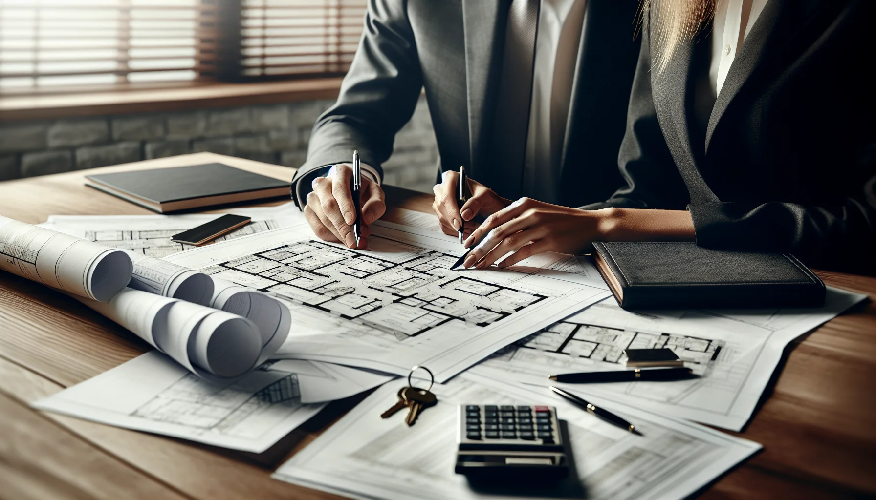 Baufinanzierung Beratung mit Bauplänen und Finanzierungsunterlagen