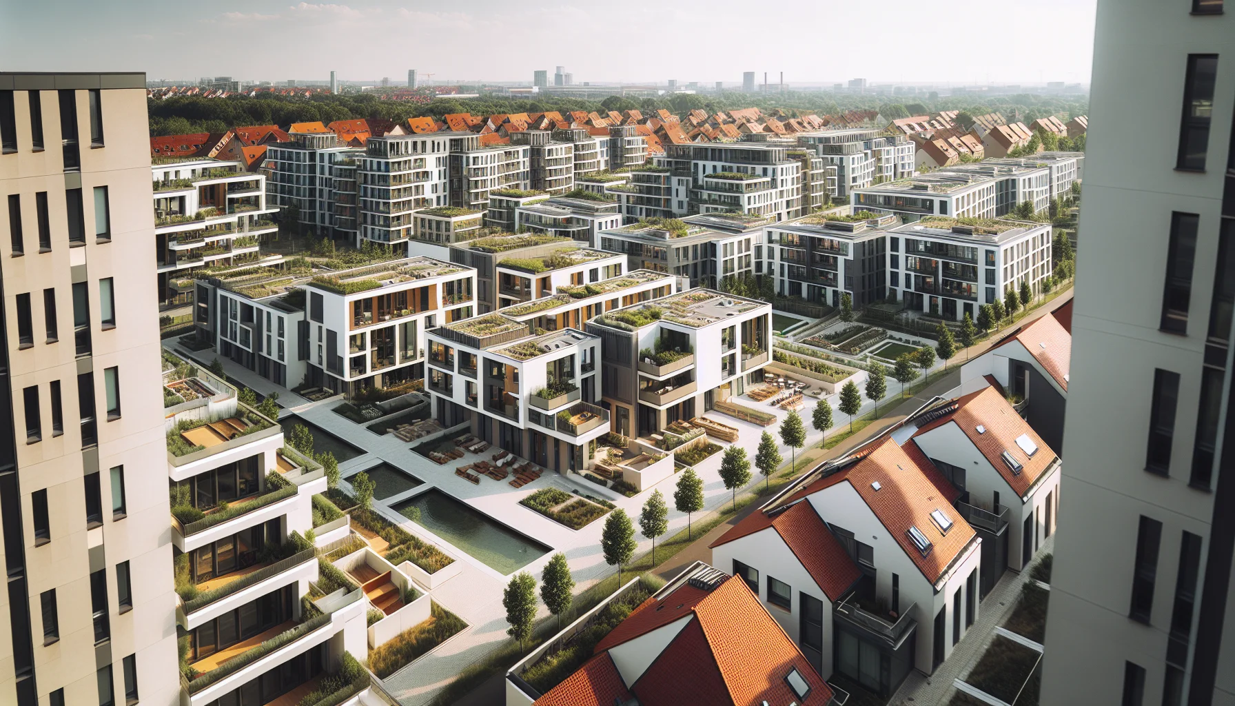 Luftaufnahme moderner Wohnviertel in Mannheim für Baufinanzierung