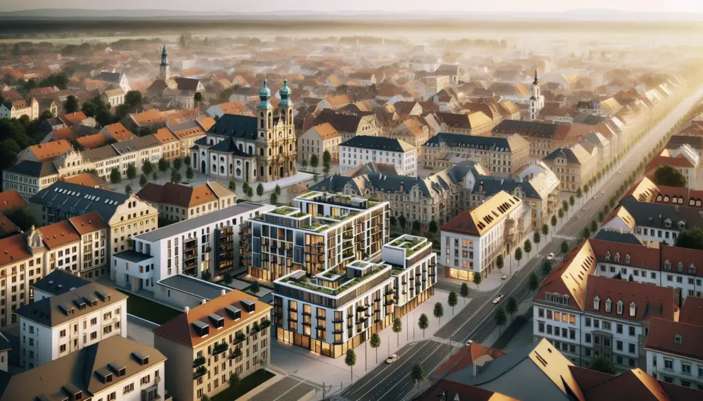 Luftaufnahme von Rastatt mit Wohngebieten und Neubauten für Baufinanzierung