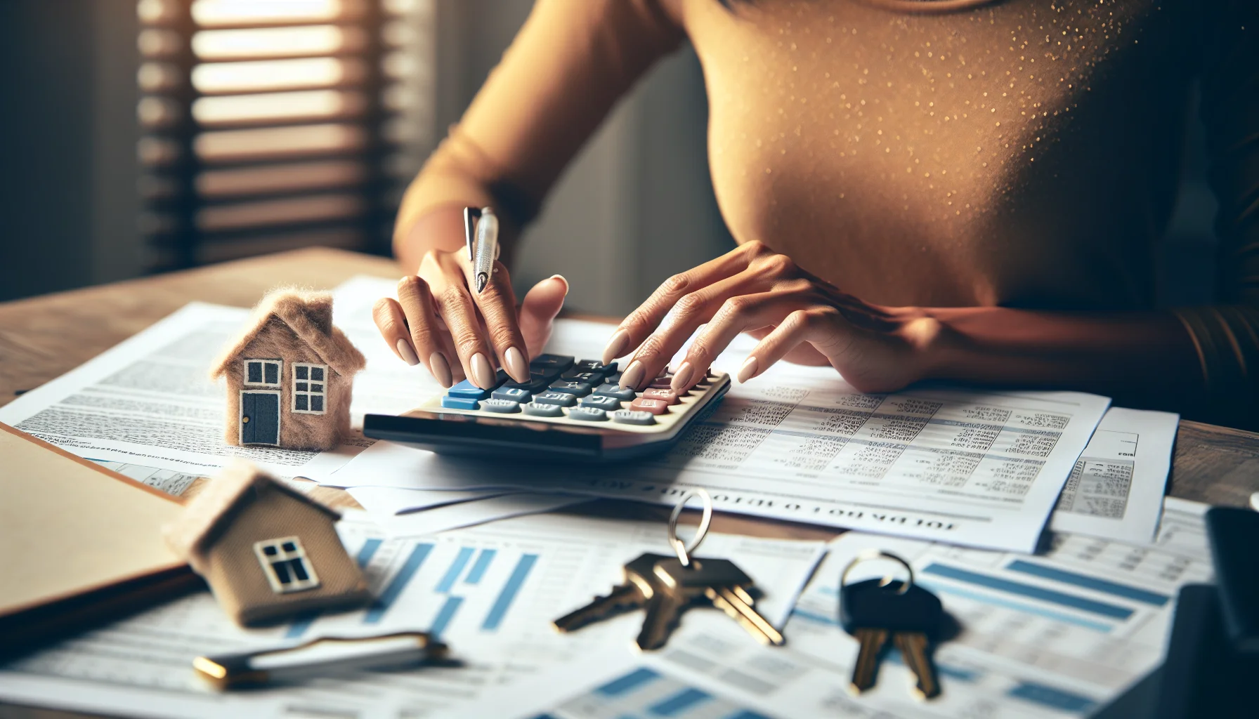 Baufinanzierung Berechnung mit Taschenrechner und Unterlagen zum Zinsenvergleich