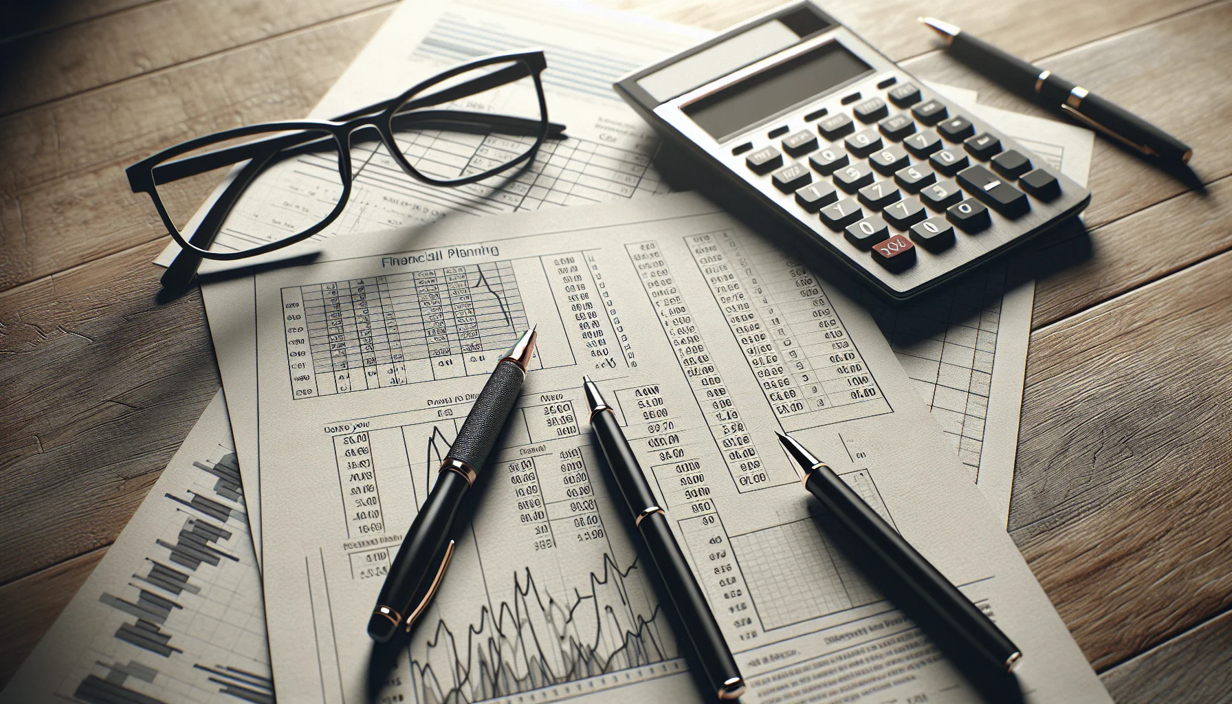 Finanzplanung Unterlagen und Dokumente auf Schreibtisch