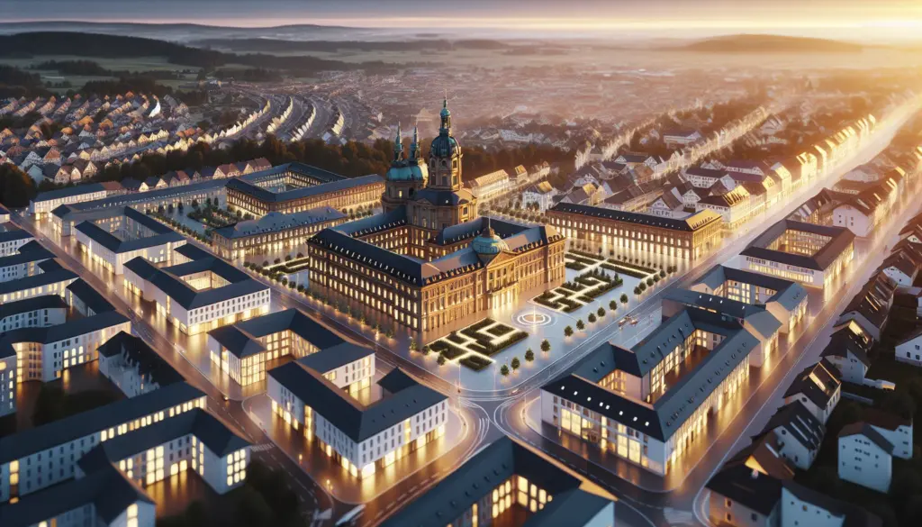 Luftaufnahme von Karlsruhe mit Schloss und Wohngebäuden für Anschlussfinanzierung