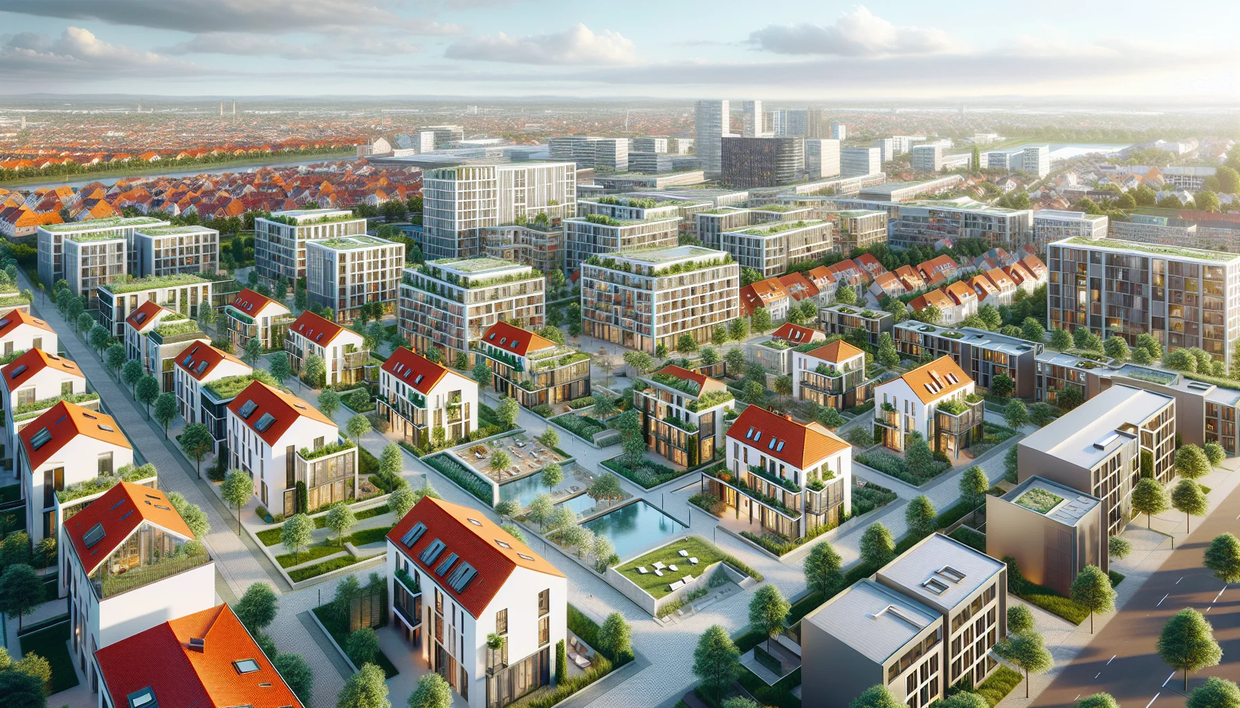 Luftaufnahme von Karlsruhe mit Wohnhäusern und Stadtteilen