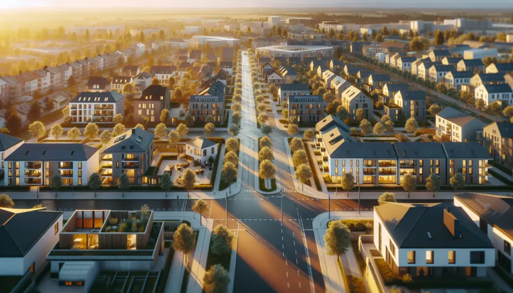 Luftaufnahme von Pforzheim mit modernen Wohngebieten und neuen Häusern für Baufinanzierung