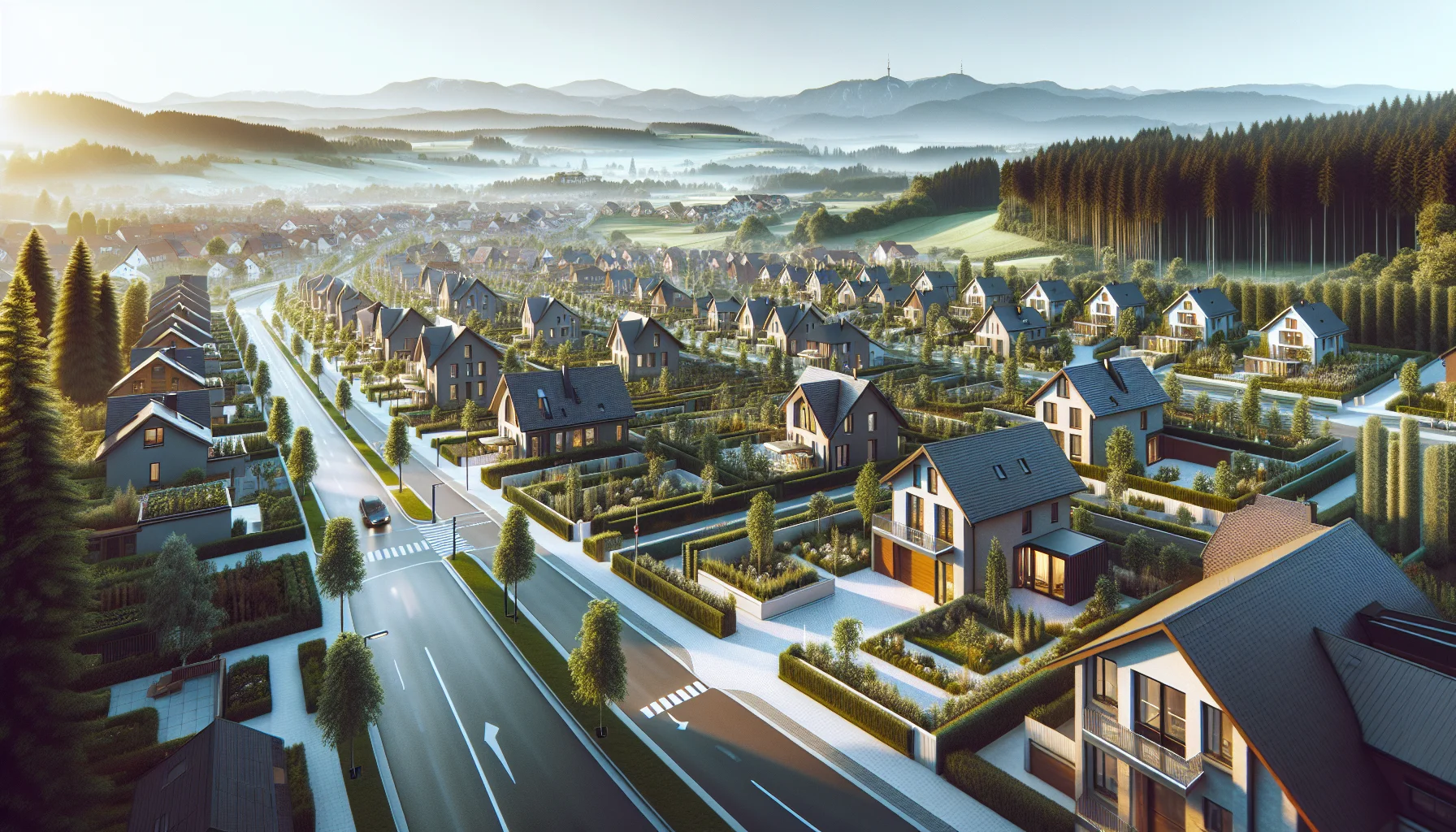 Moderne Wohnsiedlung in Rastatt mit Einfamilienhäusern und grünen Gärten