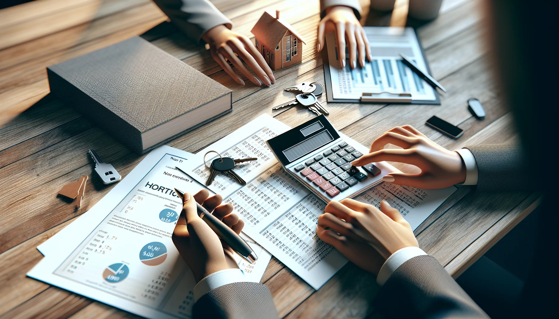 Taschenrechner und Finanzierungsunterlagen für Zinsberechnung bei Anschlussfinanzierung