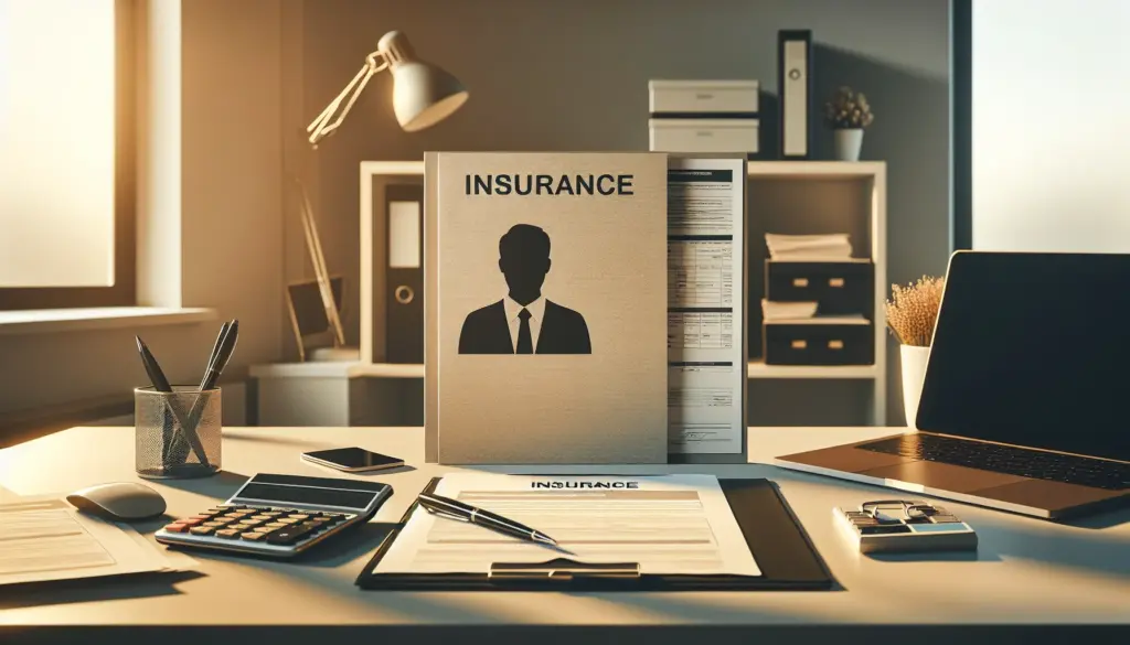 Versicherungsberater Arbeitsplatz in Karlsruhe mit Policen und Beratungsunterlagen