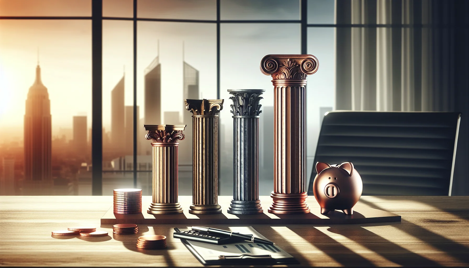 Drei Säulen der Altersvorsorge symbolisch dargestellt auf einem Schreibtisch in Pforzheim