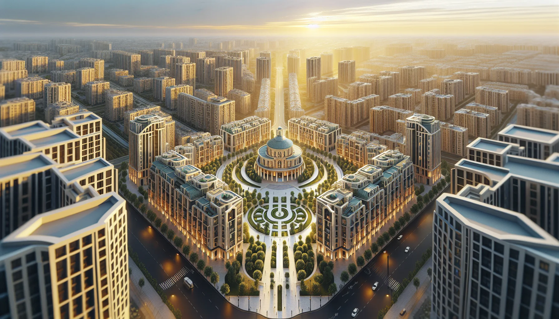 Luftaufnahme von Karlsruhe mit Wohngebäuden und der charakteristischen Fächerstruktur der Stadt