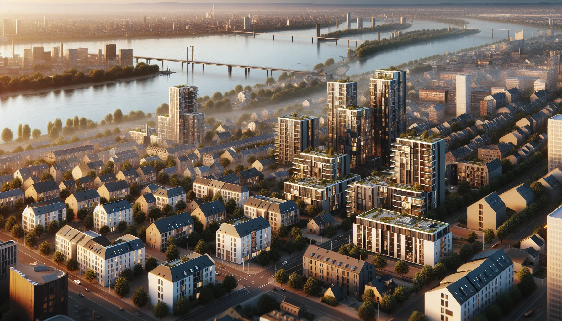 Luftaufnahme von Mannheim mit Wohngebäuden und modernen Immobilien für Baufinanzierung