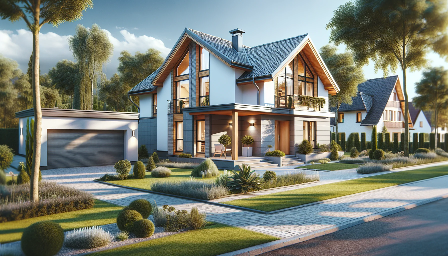 Modernes Einfamilienhaus in deutscher Wohnsiedlung