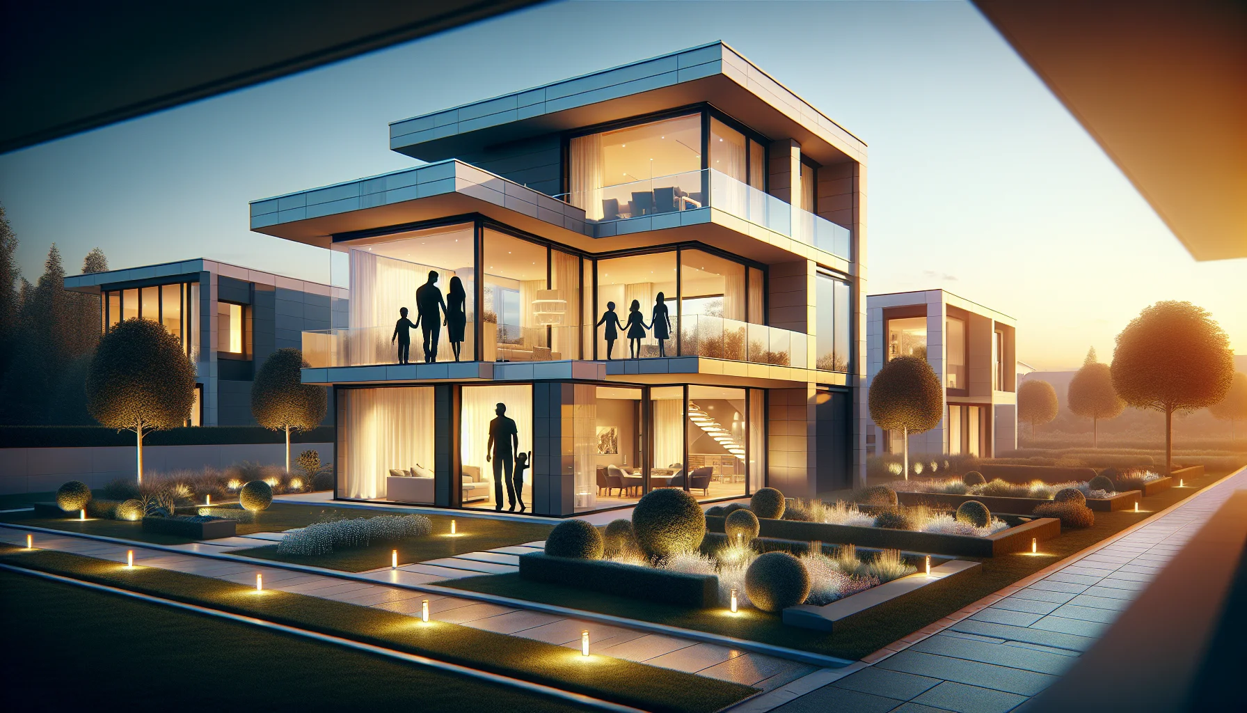 Modernes Einfamilienhaus in Karlsruhe mit Familie im Hintergrund
