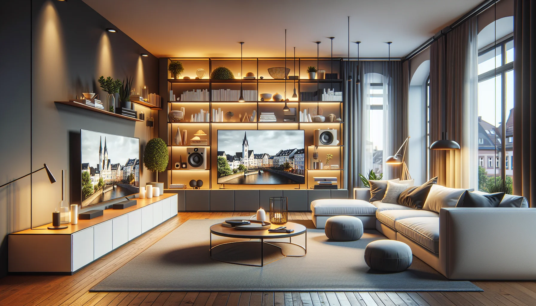 Modernes Wohnzimmer mit wertvollen Haushaltsgegenständen für Hausratversicherung Karlsruhe