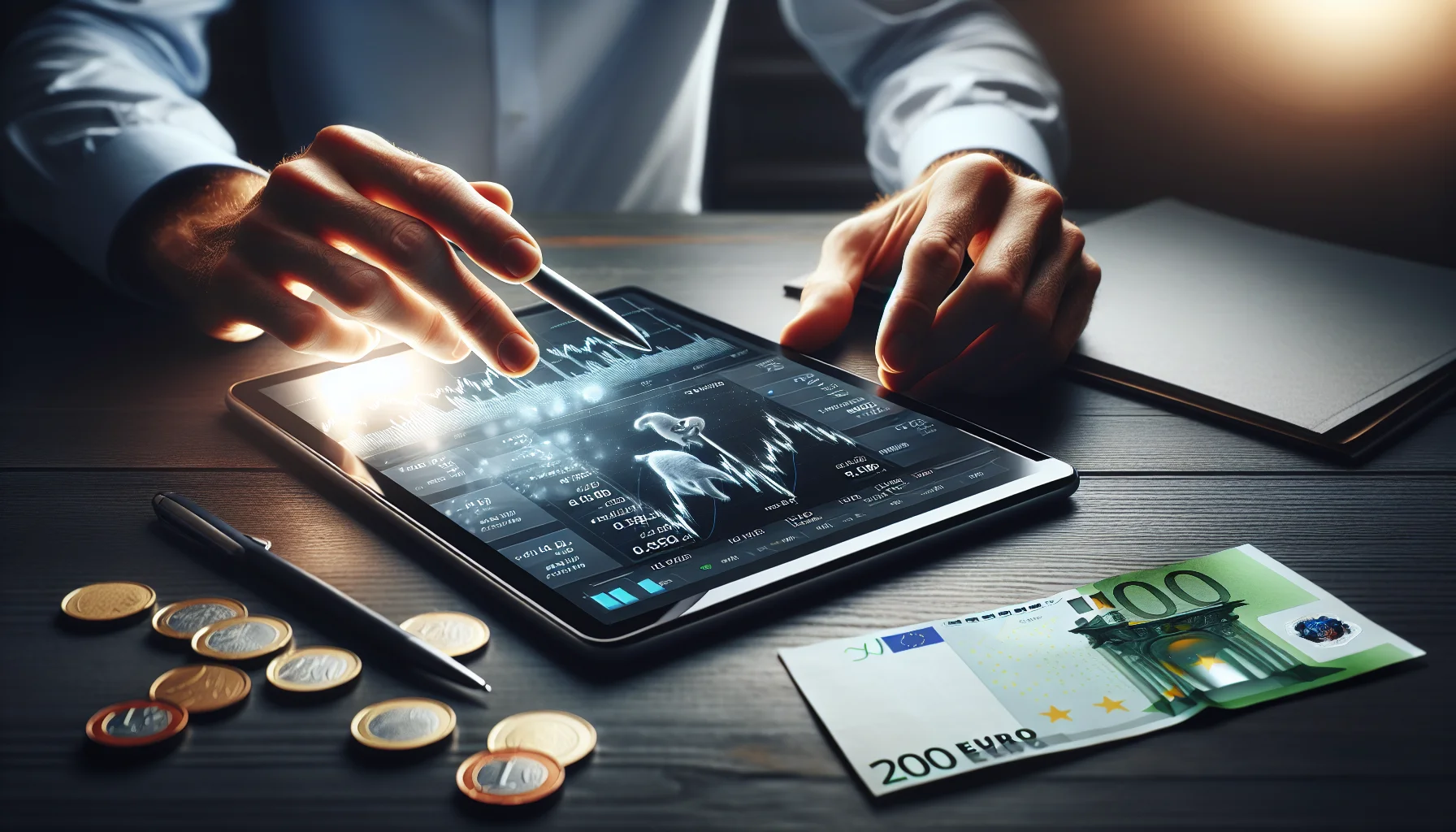 ETF und Fonds Vergleich - Tablet zeigt Anlageperformance verschiedener Investmentoptionen mit Euro-Geldscheinen