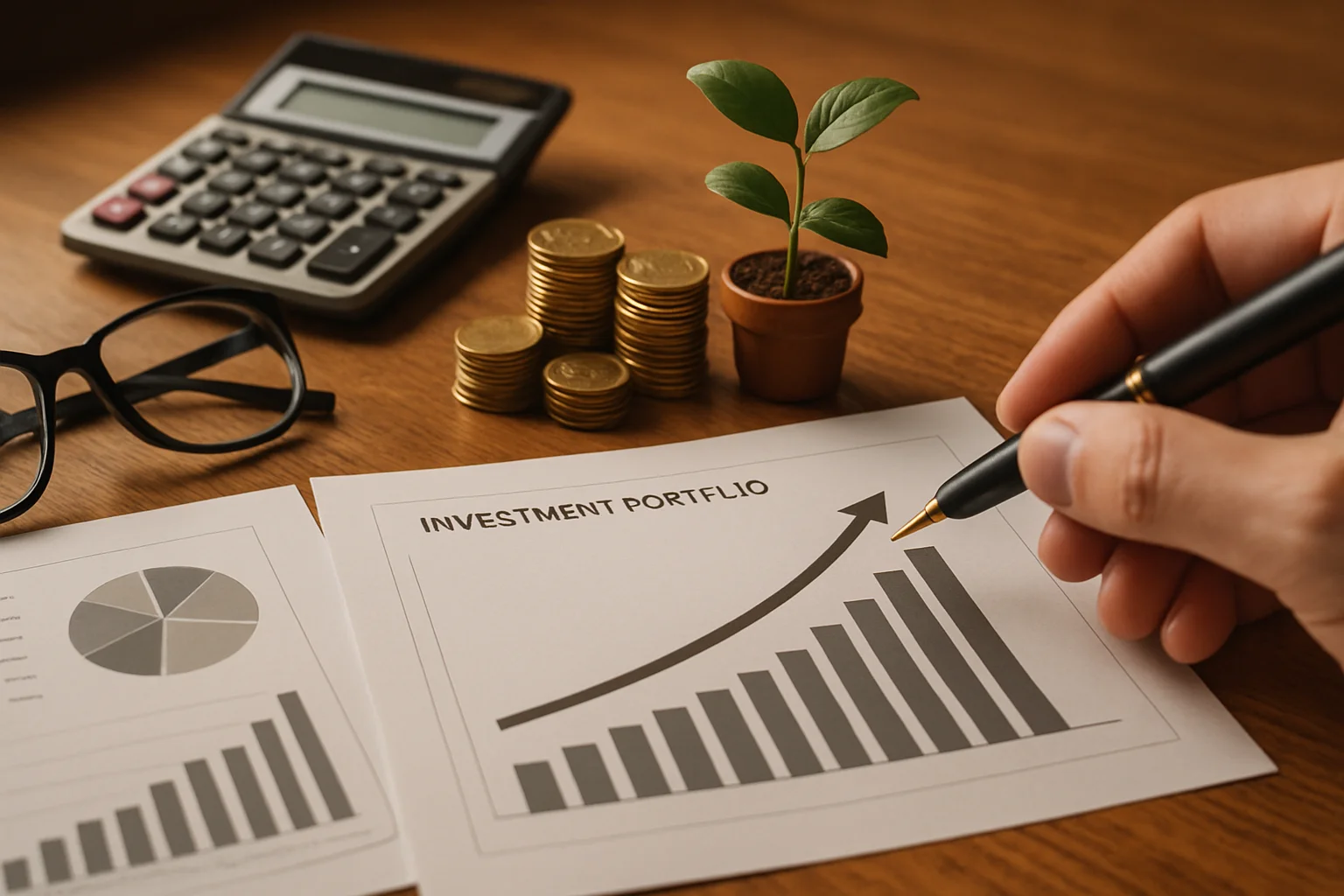 Detaillierte Finanzplanung mit Wachstumsgrafiken und Altersvorsorge-Unterlagen – Finanzberatung Heidelberg