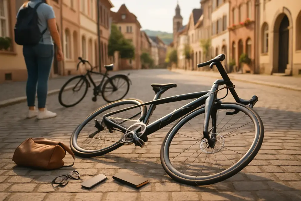 Fahrradunfall auf einer Straße in Freiburg als Symbol für Haftpflichtschäden im Alltag