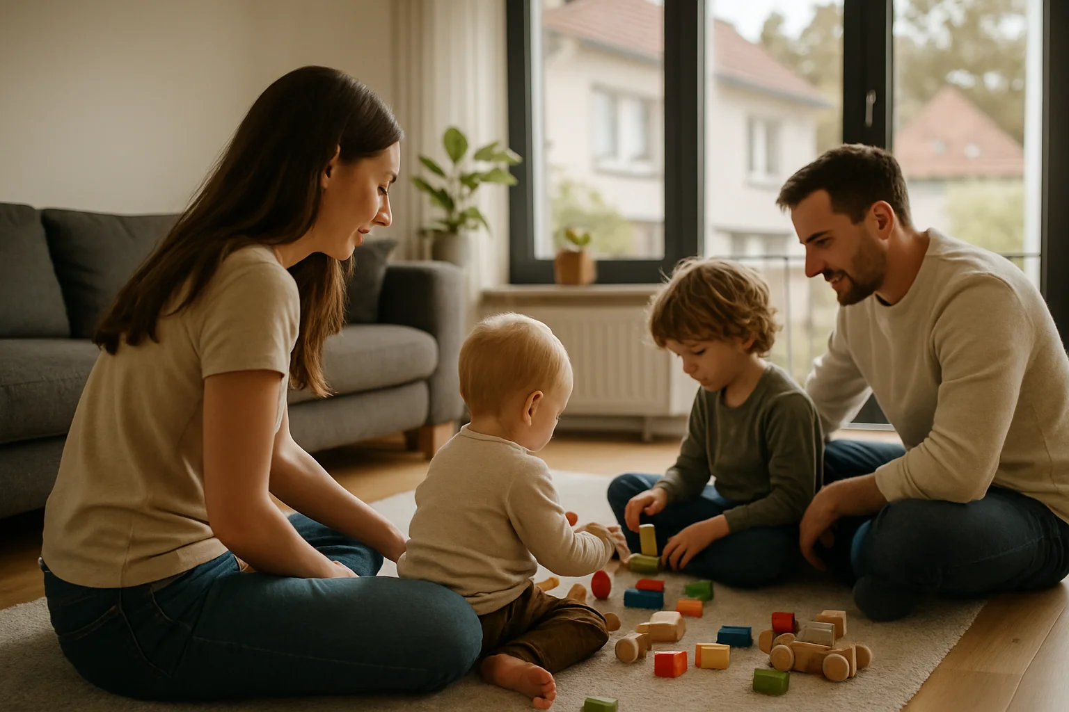 Familie im Wohnzimmer in Ludwigsburg – Haftpflichtversicherung für die ganze Familie