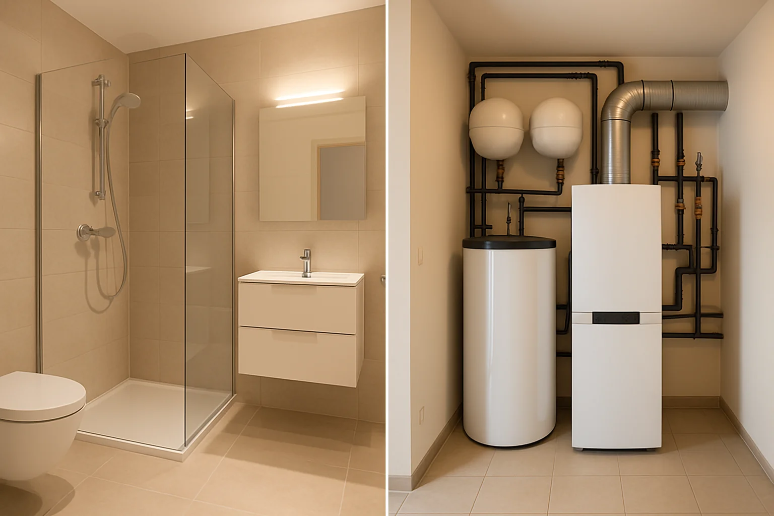 Modernisiertes Badezimmer und neue Heizungsanlage nach Sanierung – Ergebnis einer Modernisierungsfinanzierung