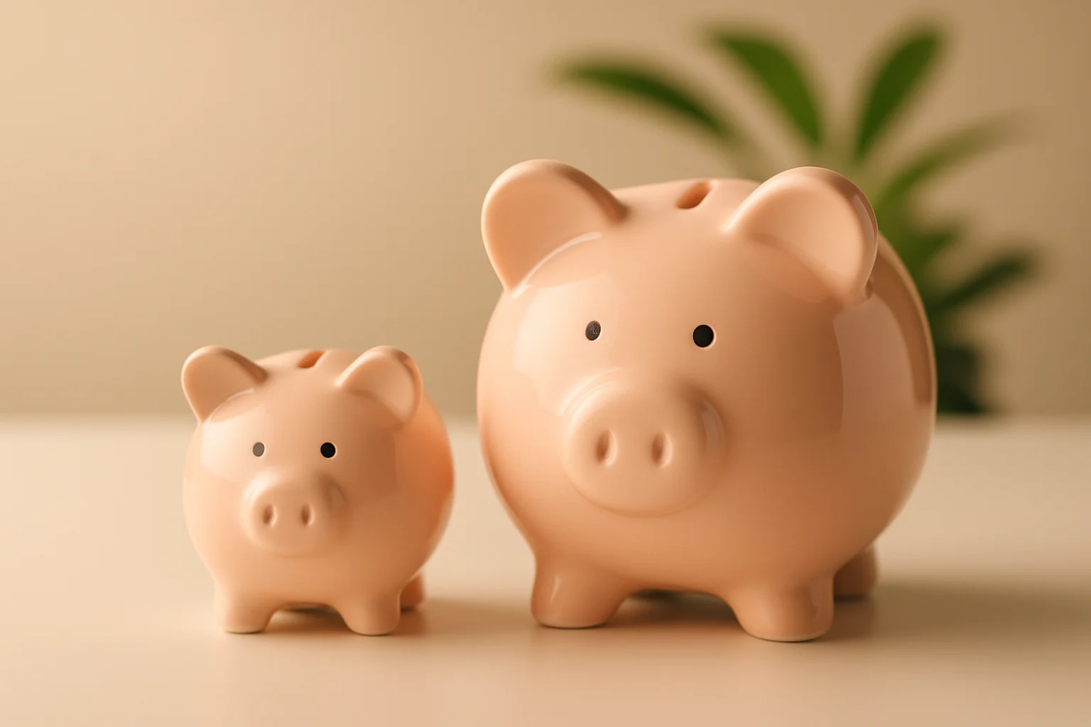 Zwei Sparschweine im Vergleich als Symbol für den finanziellen Unterschied durch optimale Nutzung des Arbeitgeberzuschusses zur betrieblichen Altersvorsorge