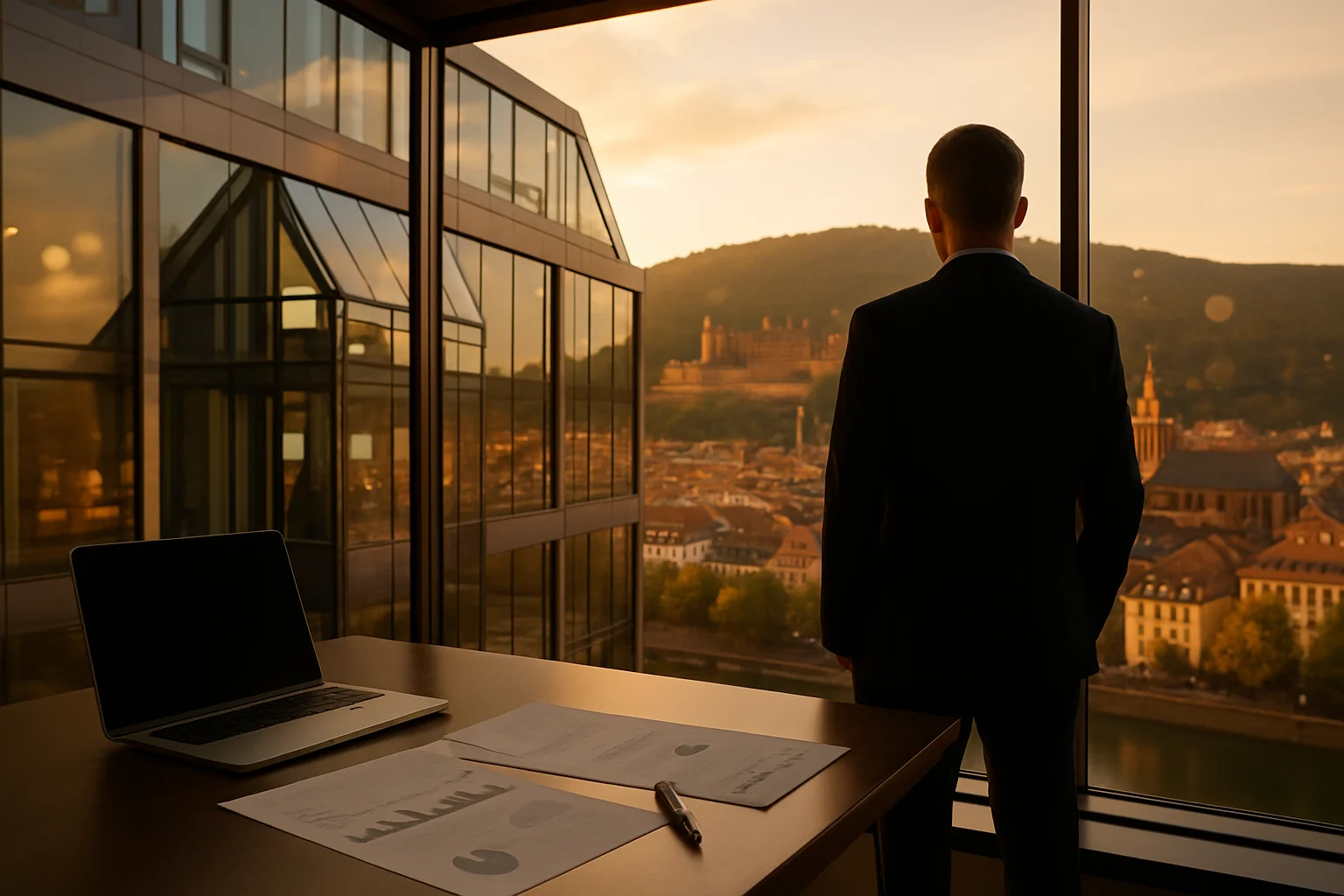 Bürogebäude in Heidelberg mit Blick auf das Schloss – Entgeltumwandlung Heidelberg für betriebliche Altersvorsorge