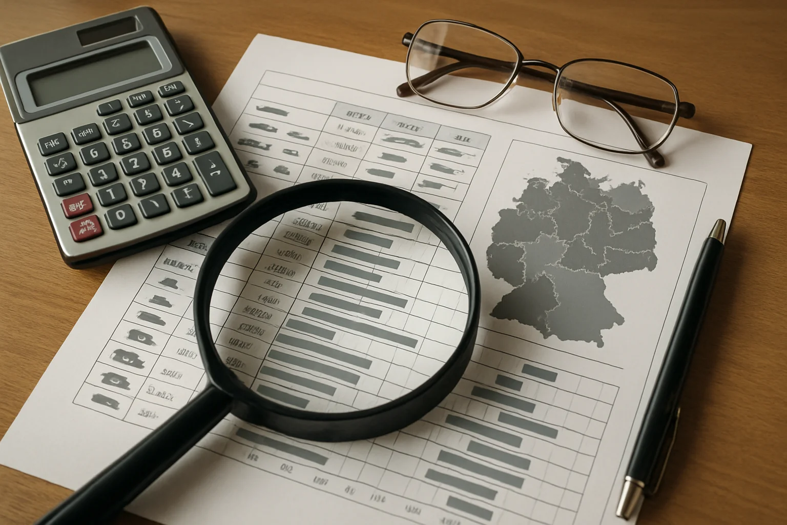 Typklassen und Regionalklassen Tabelle mit Lupe und Taschenrechner – Kfz Versicherung Vergleich