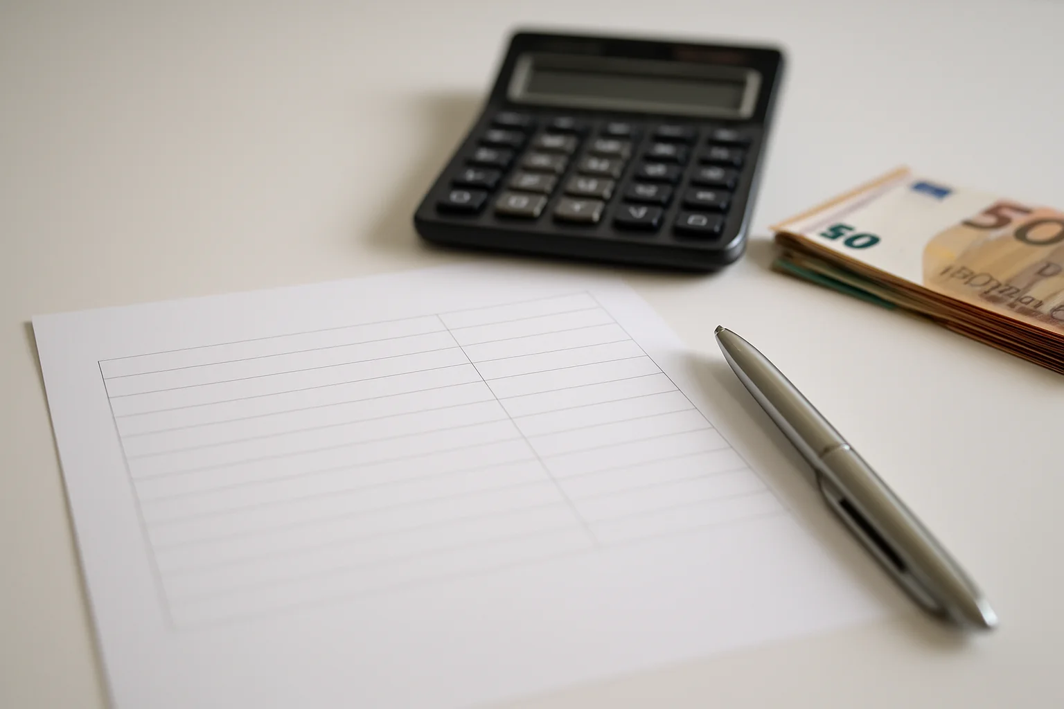 Freistellungsauftrag ausfüllen – Stift, Dokument und Taschenrechner auf einem Schreibtisch symbolisieren den Prozess der steuerlichen Freistellung