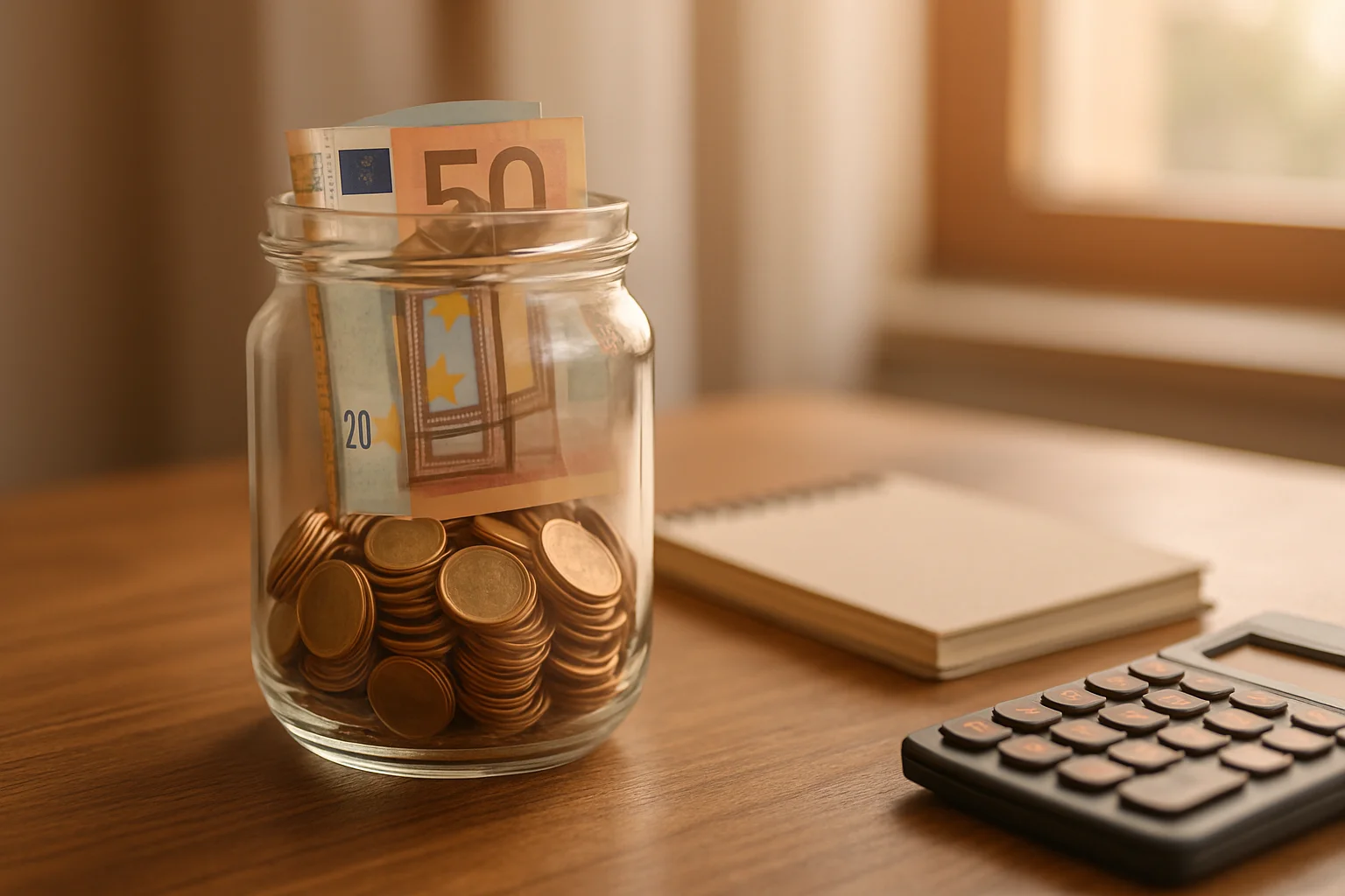 Notgroschen Höhe Tagesgeld – Glasgefäß mit Münzen und Scheinen als finanzielle Reserve